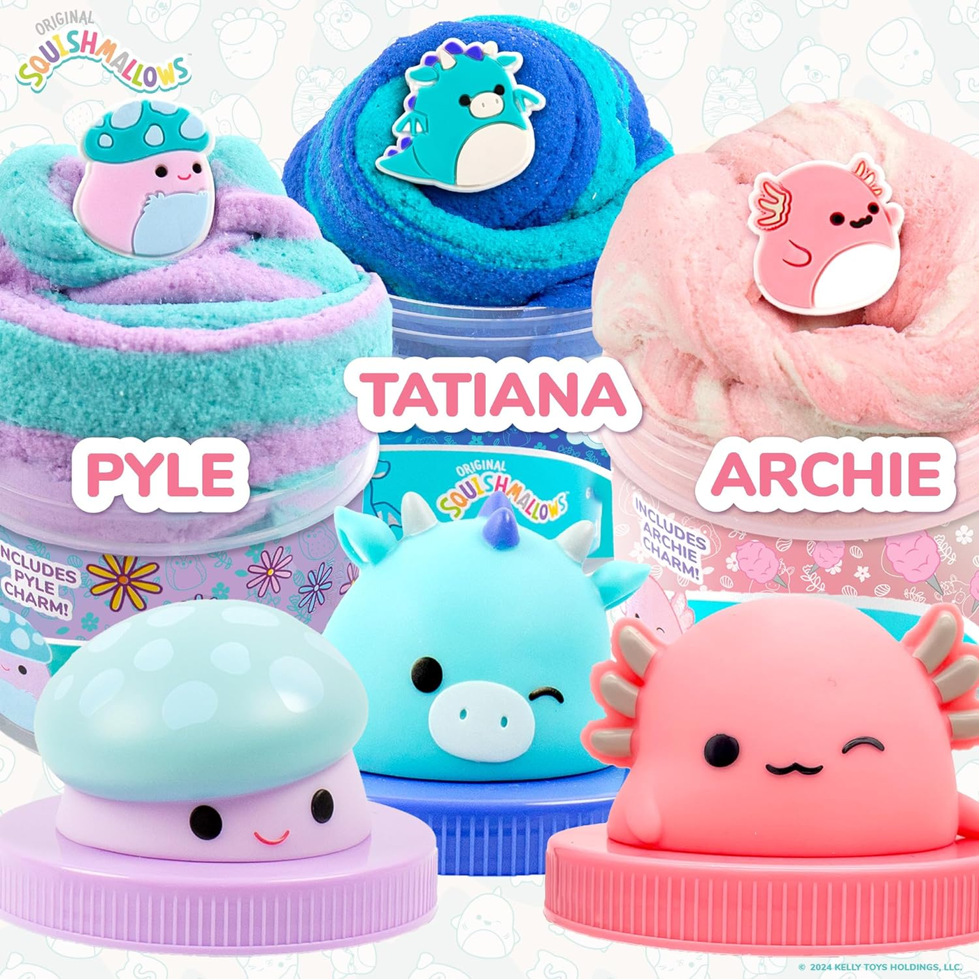 Squishmallows Slime Perfumado em Frasco - Pack 3 com 9 Complementos