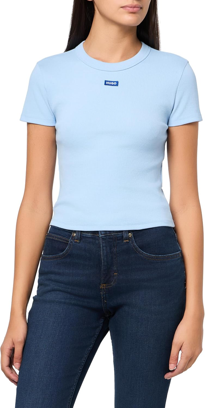 Hugo T-Shirt Cropped Baby Tee Logótipo Mulher Azul Claro