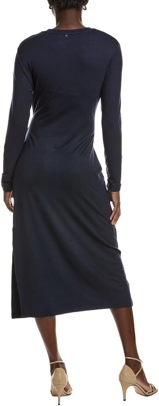 Boss Vestido Erlot Manga Comprida Nó Cintura Azul-Marinho