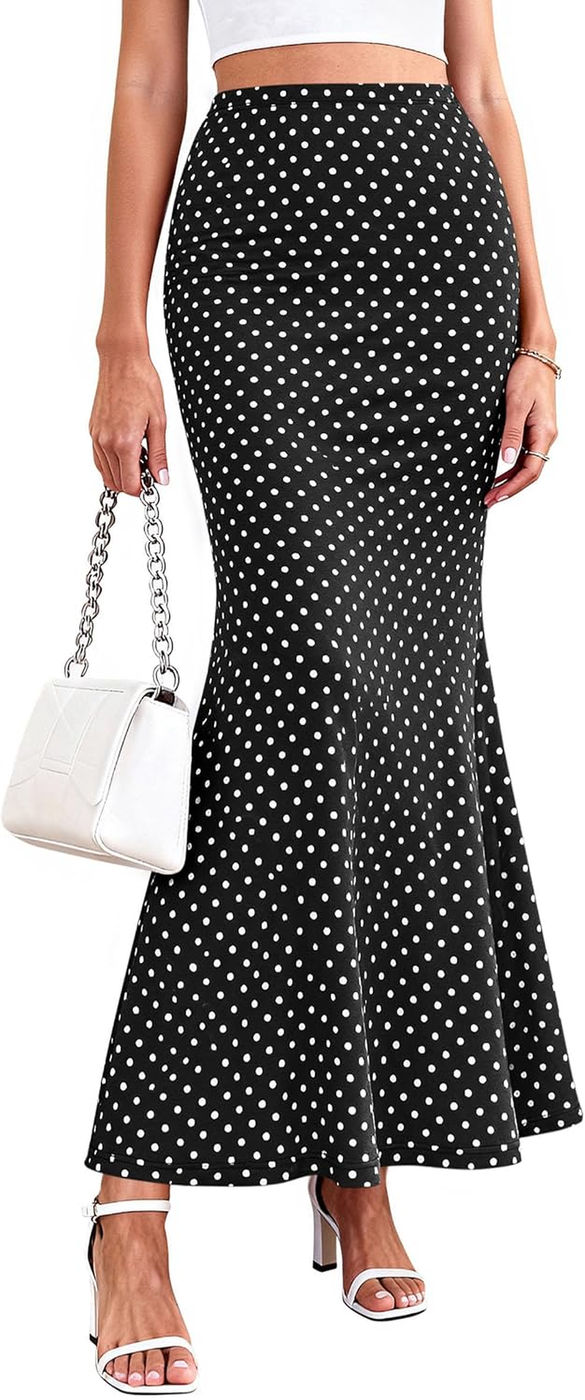 PRETTYGARDEN Saia Maxi Sereia às Pintas de Cintura Subida para Mulher