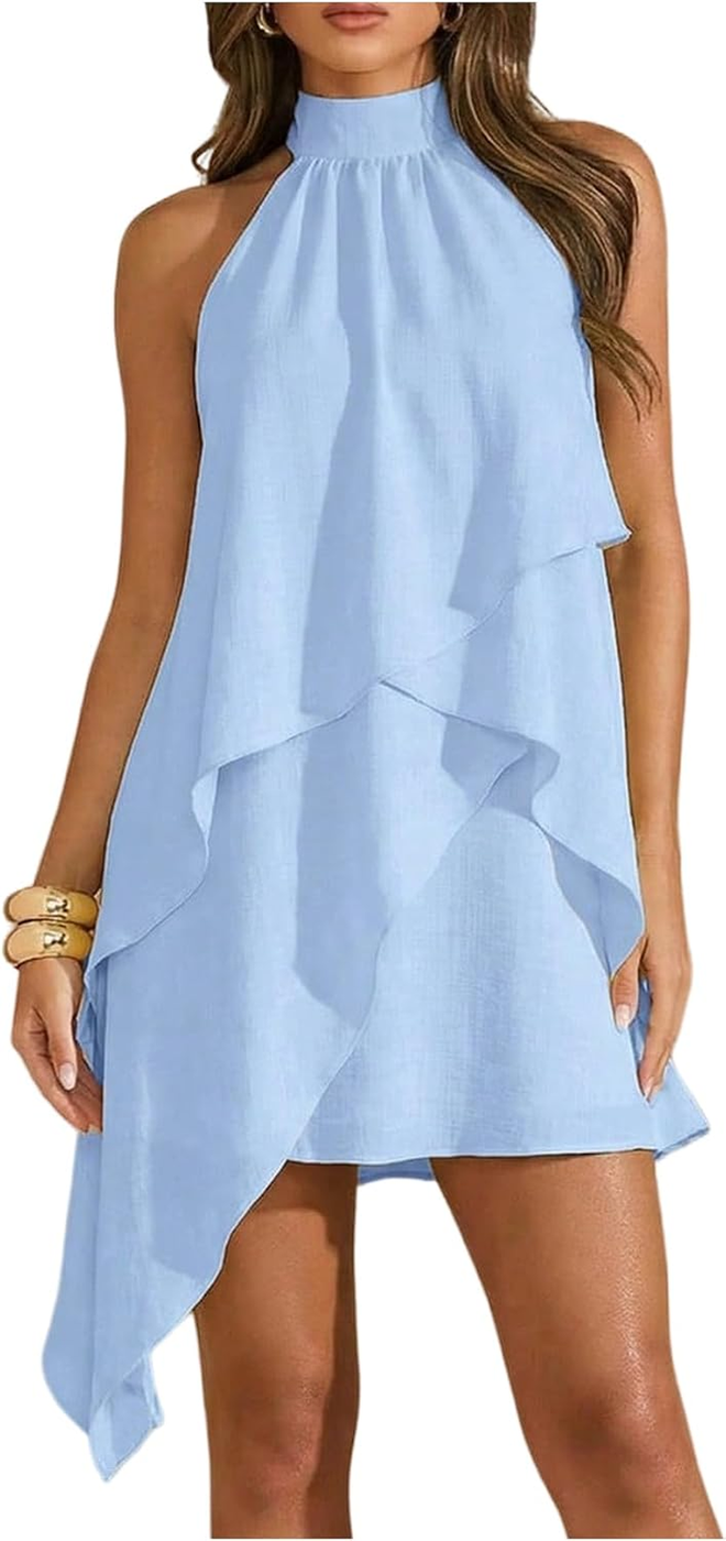 Verdusa Vestido Halter Folhos Costas Abertas