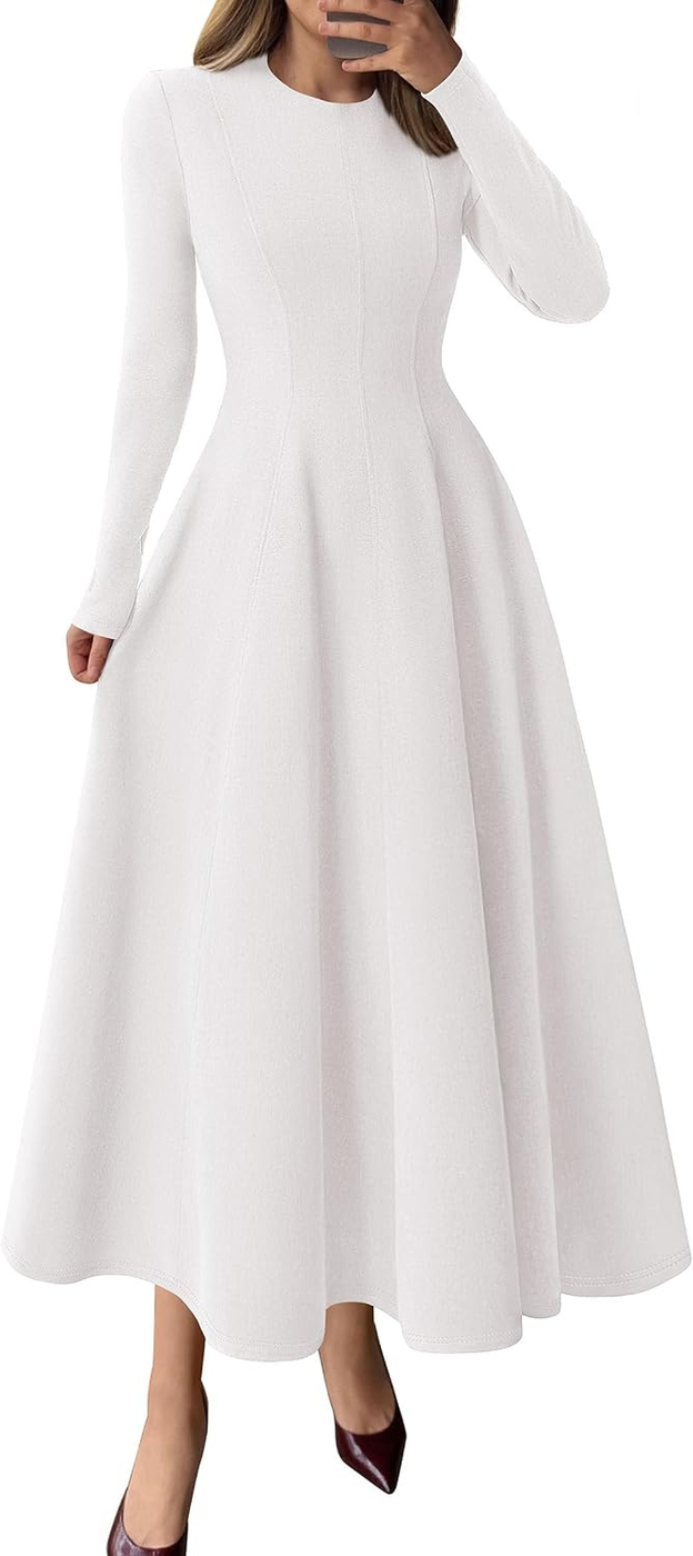 Vestido Midi Evasé Manga Comprida PRETTYGARDEN