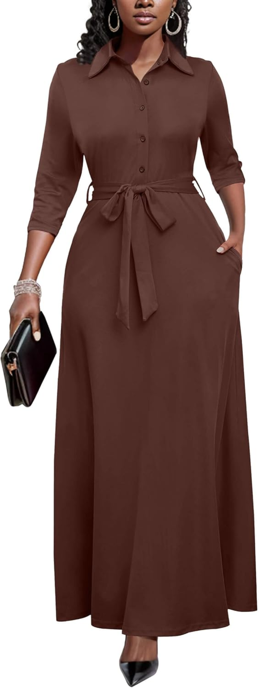 Runwind Vestido Longo Manga 3/4 Mulher