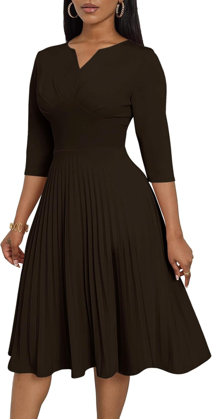 CLOCOR Vestido Midi Plissado Mangas 3/4 Mulher