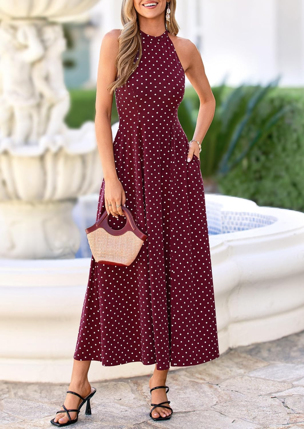 PRETTYGARDEN Vestido Flowy Halter Floral e Padrão Poá