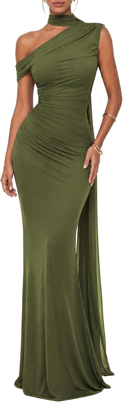 Isolde Vestido Longo Um Ombro em Rede