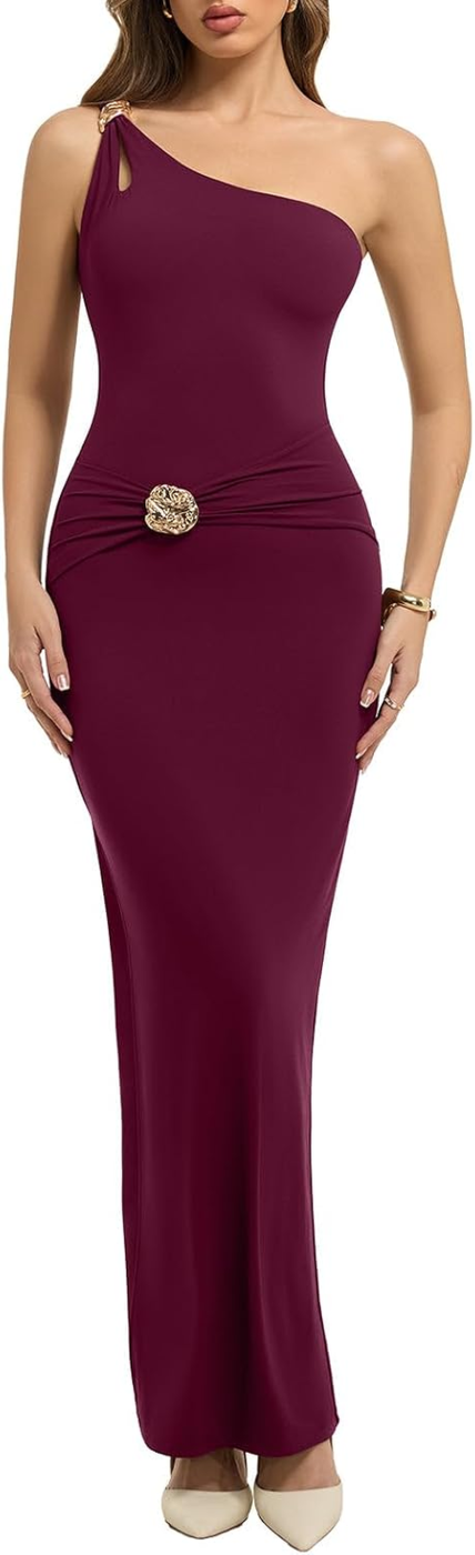 REORIA Vestido Longo Um Ombro Mulher