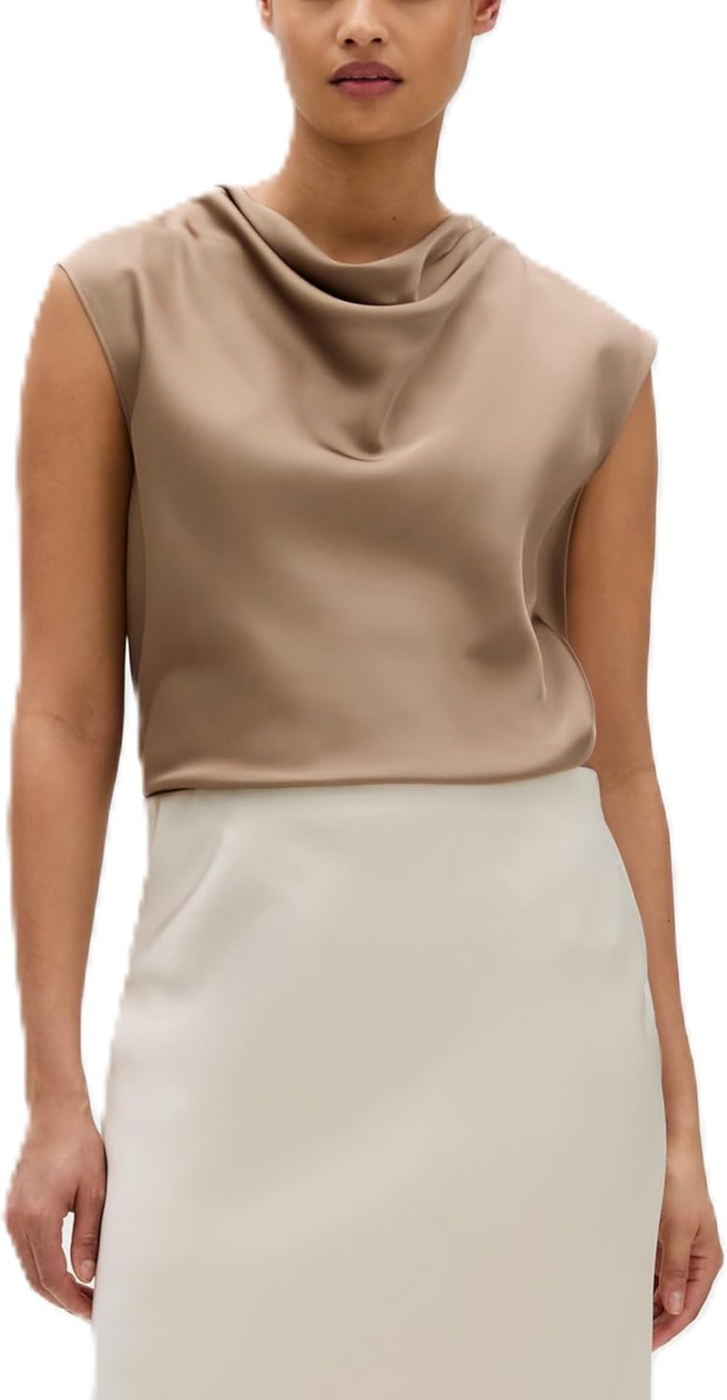 Calvin Klein Top Mulher Cetim Gola Drapeada Fossil S