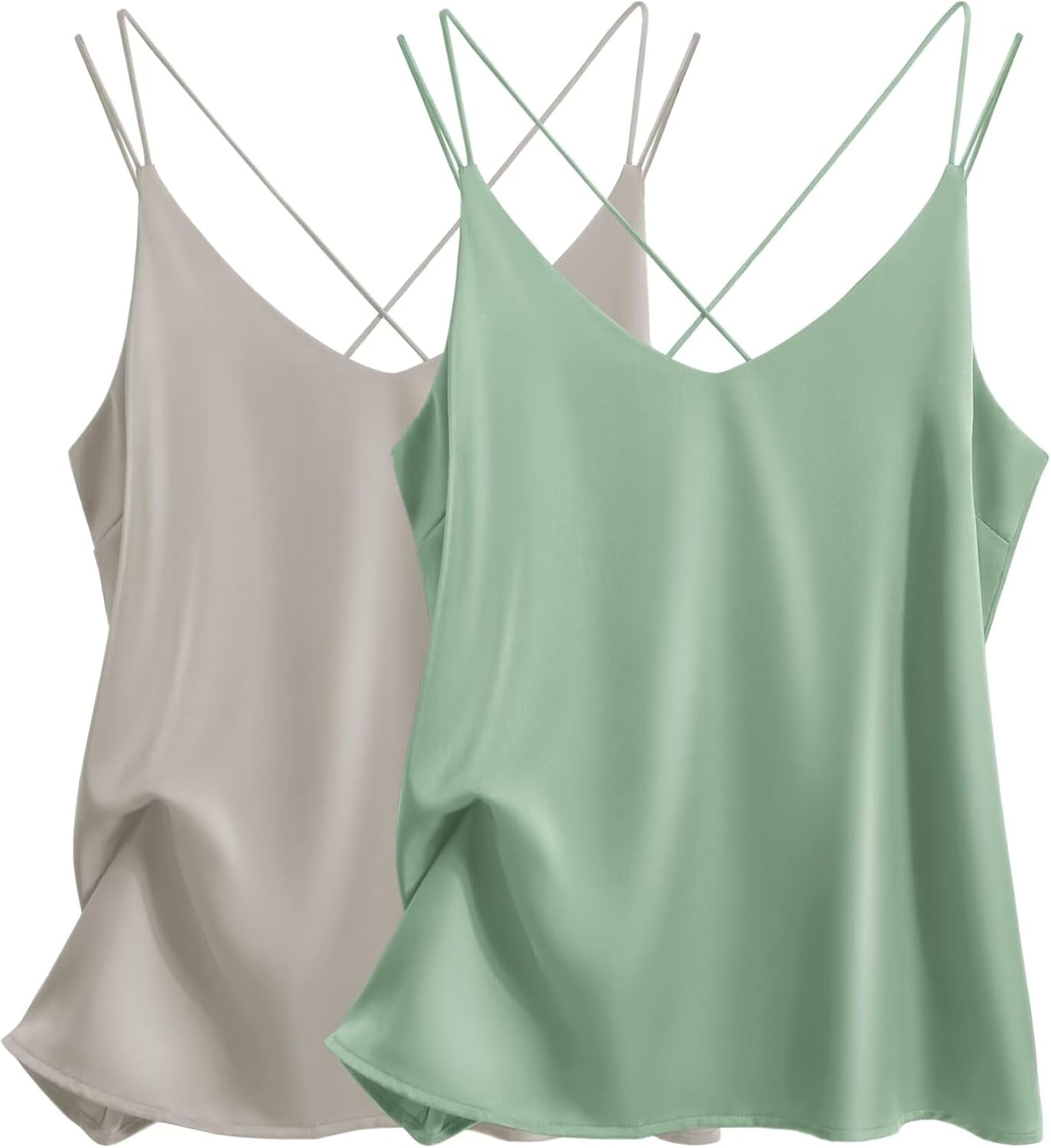 Ekouaer Top de Alças Mulher Cetim White+Khaki