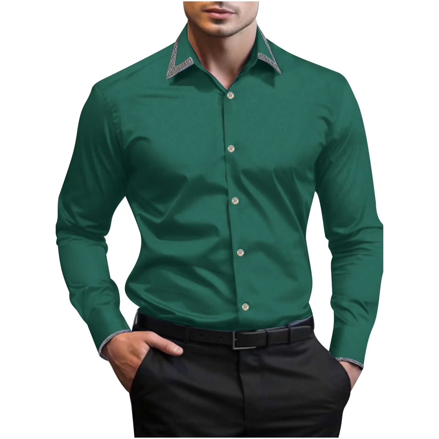 Txeol Camisa Social Masculina Manga Comprida Stretch Anti-Rugas Verde