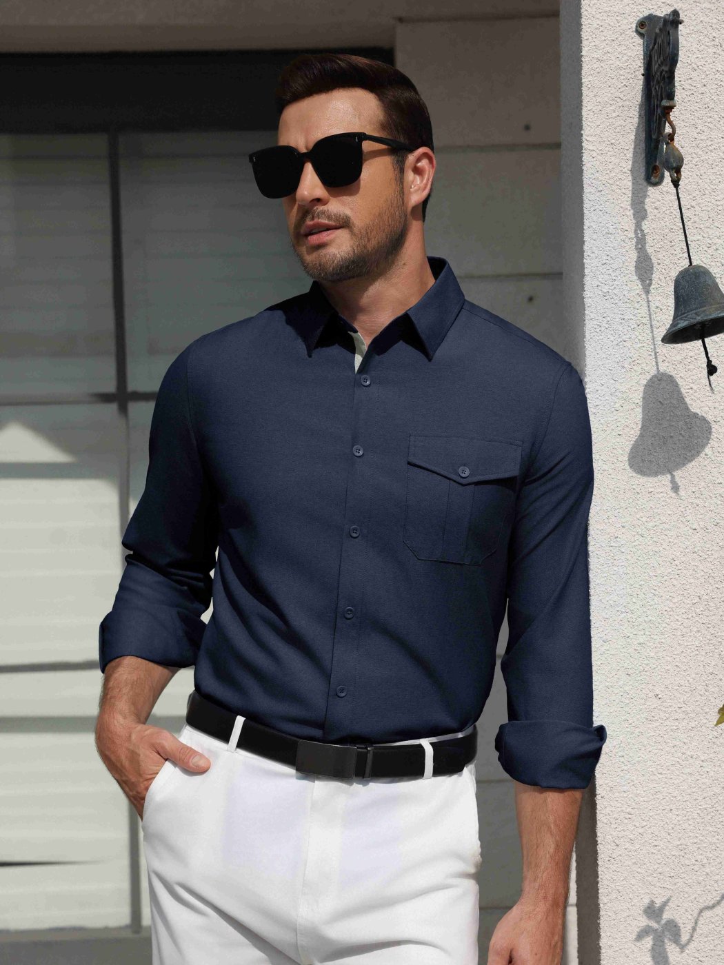 COOFANDY Camisa Social Masculina Anti-Rugas Azul Tamanho XL