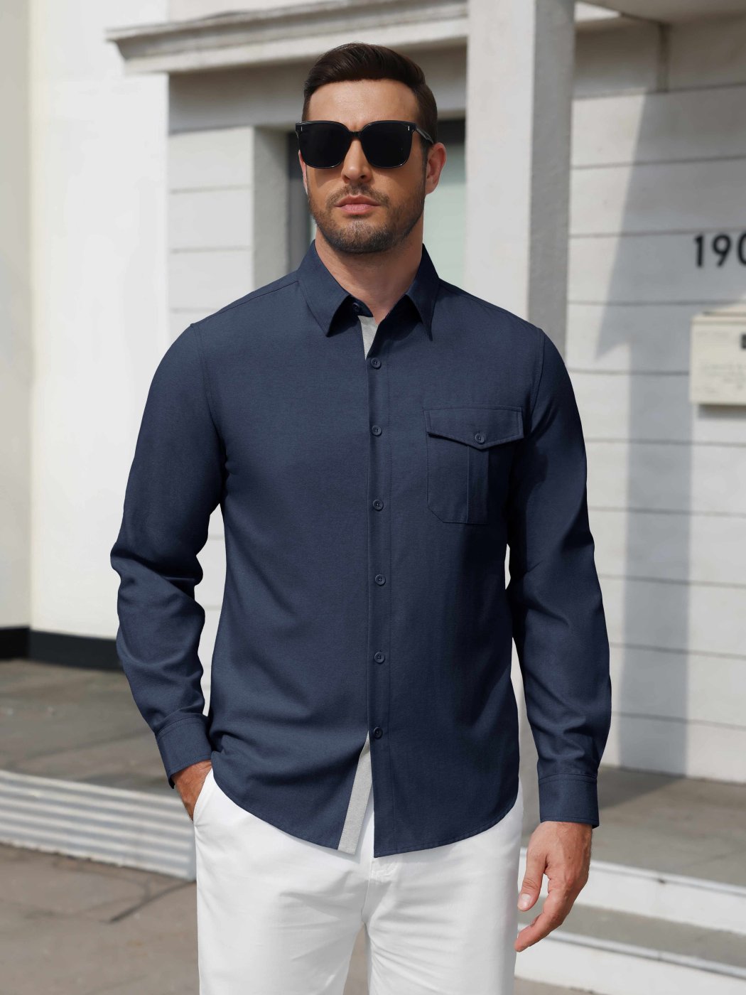 COOFANDY Camisa Social Masculina Anti-Rugas Azul Tamanho XL