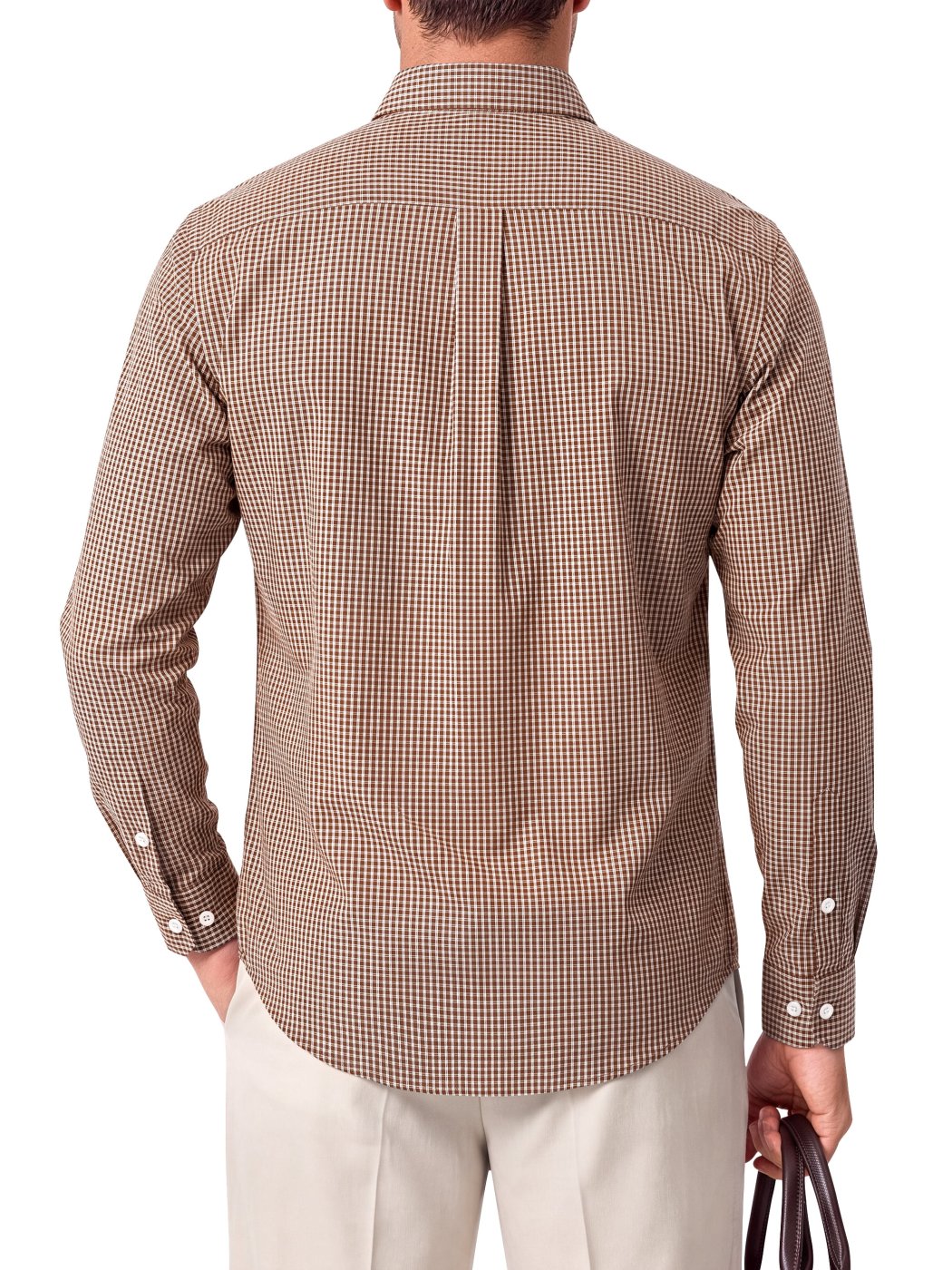 Gents Bliss Camisa Masculina Quadrados Manga Comprida Castanho L