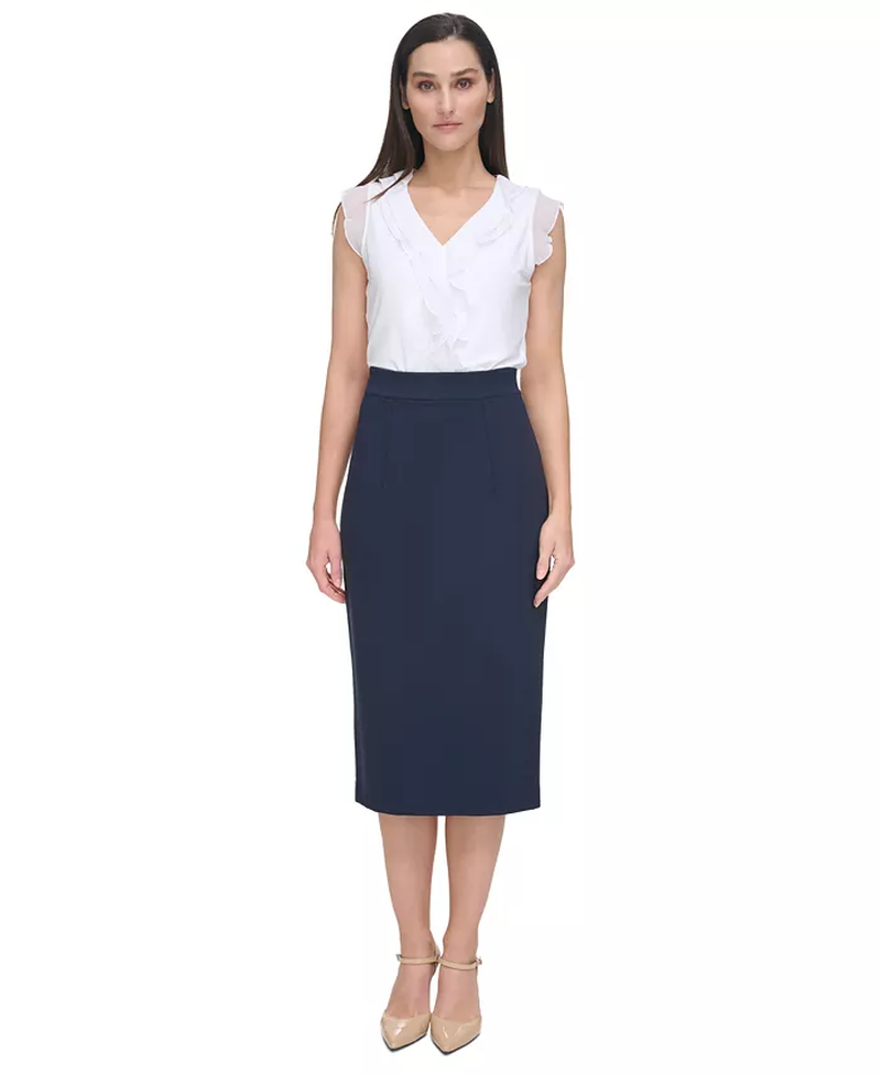 Tommy Hilfiger Saia Lápis Midi Ponte Elástica Midnight