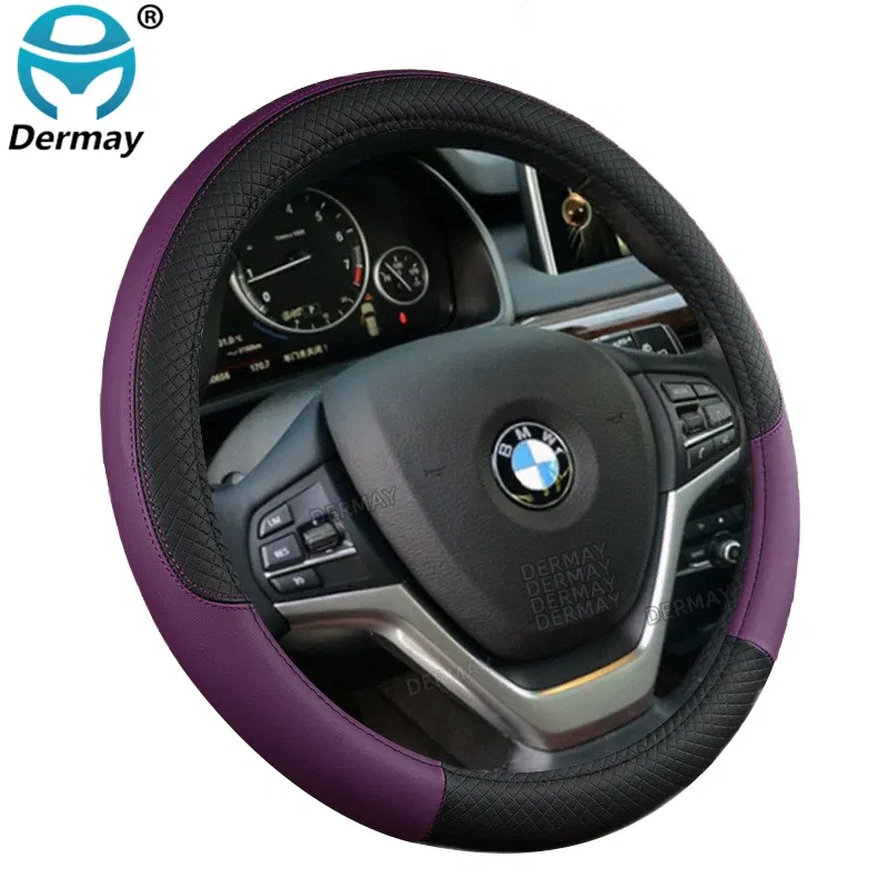 Color Name: PURPLE - 9 Color Sport Auto Steering Wheel Covers Anti-Slip Leather Car Steering-wheel Cover Car-styling Anti-catch Holder Protor
