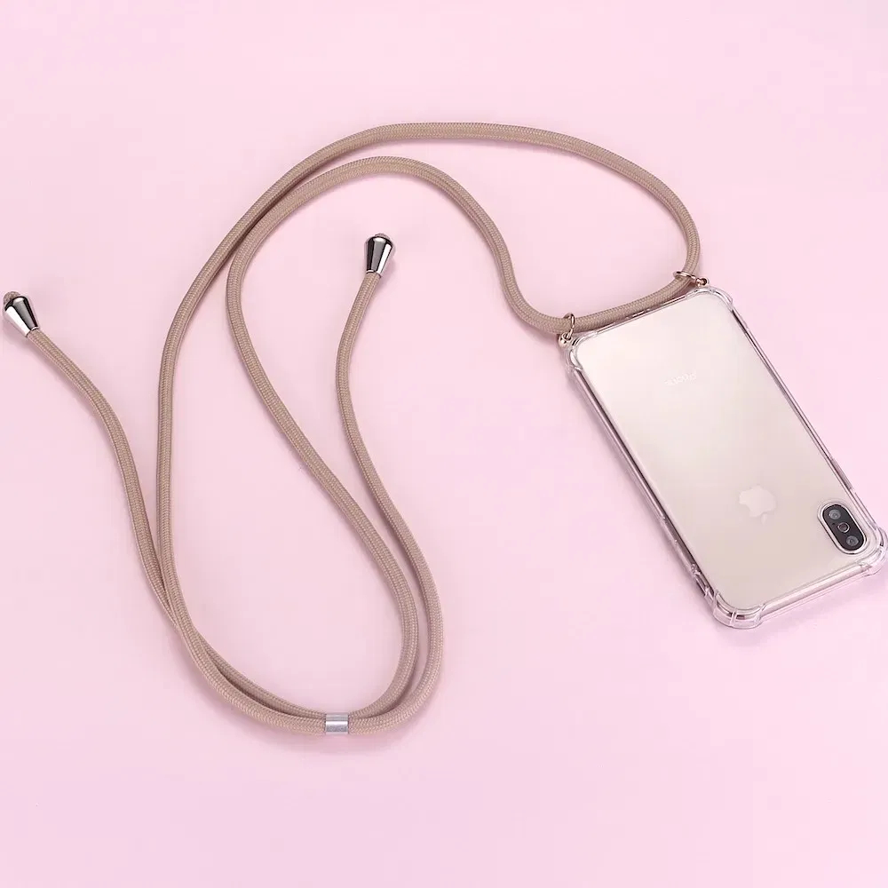 Color: Beige, Bundle: Case & Strap, Material: PC + TPU - Strap Cord Chain Phone Tape Necklace Lanyard Mobile Phone Case for Carry Cover  Case Hang iPhone 11 Pro XS Max XR X 12 12mini 8P