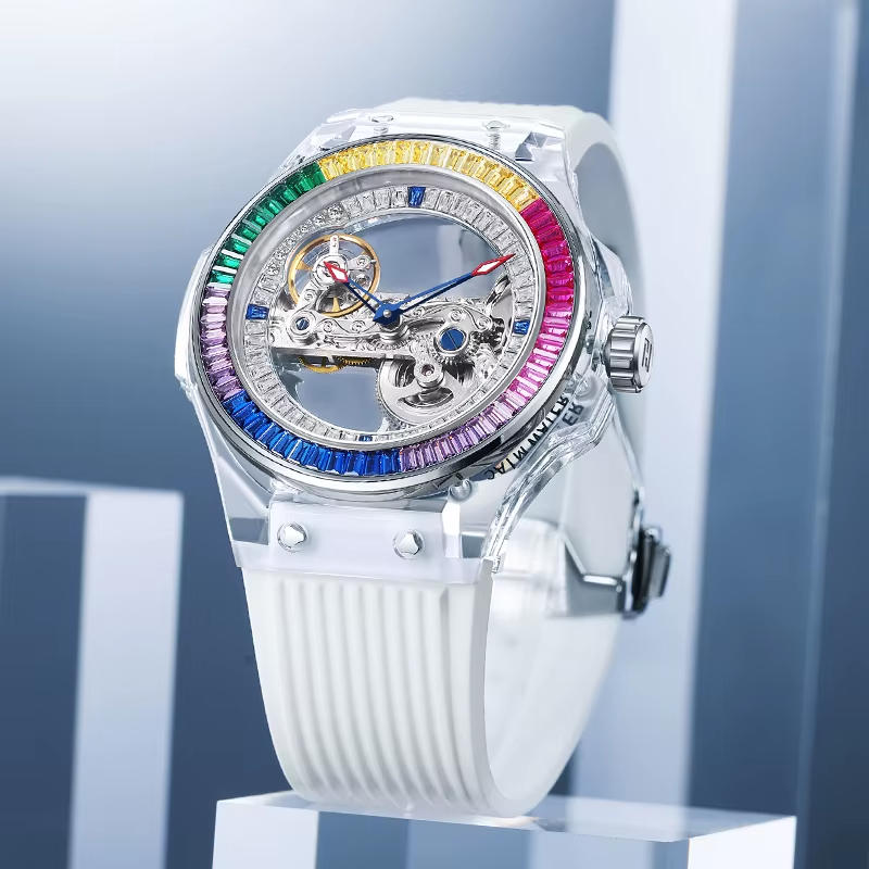 Men'S Luxury Stainless Steel Watch Luminous Hollow Design Celestial Series for Leisure Business Waterproof Pointer Silicone Band