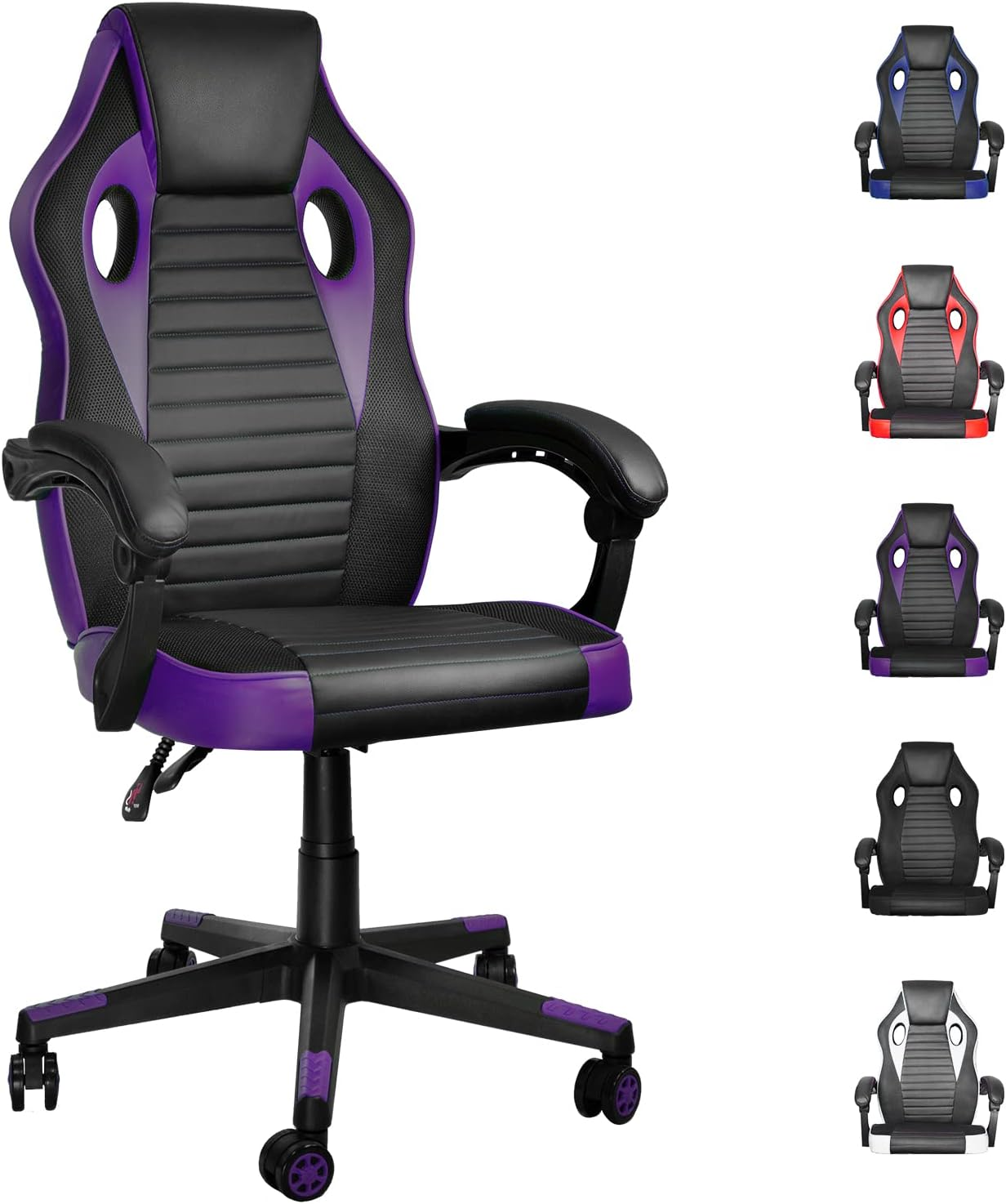 Ergonomic High-Back Gaming Chair for Adults and Teens, Comfortable Office Desk Chair with 350LBS Capacity, Recliner Racing Style in Purple