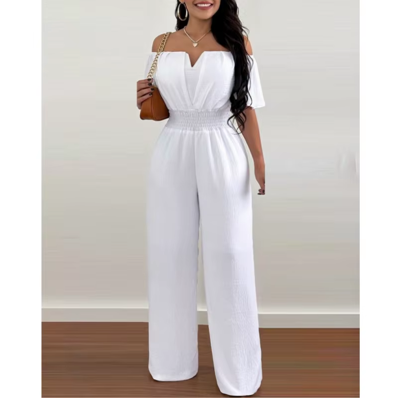 Wholesale 2025 New Women'S Summer Casual Jumpsuits V-Neck High Waist and Wide Pants Breathable Loose Fit Jumpsuit