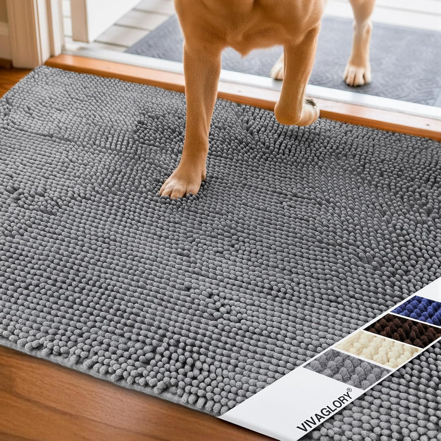 VIVAGLORY Dog Door Mat Absorpmax Dog Rug for Muddy Paw, Mat for Muddy Paw Door Indoor Floor Entryway, Waterproof Washable & Water Absorbent Dirt Trapper, 31" × 20", Grey