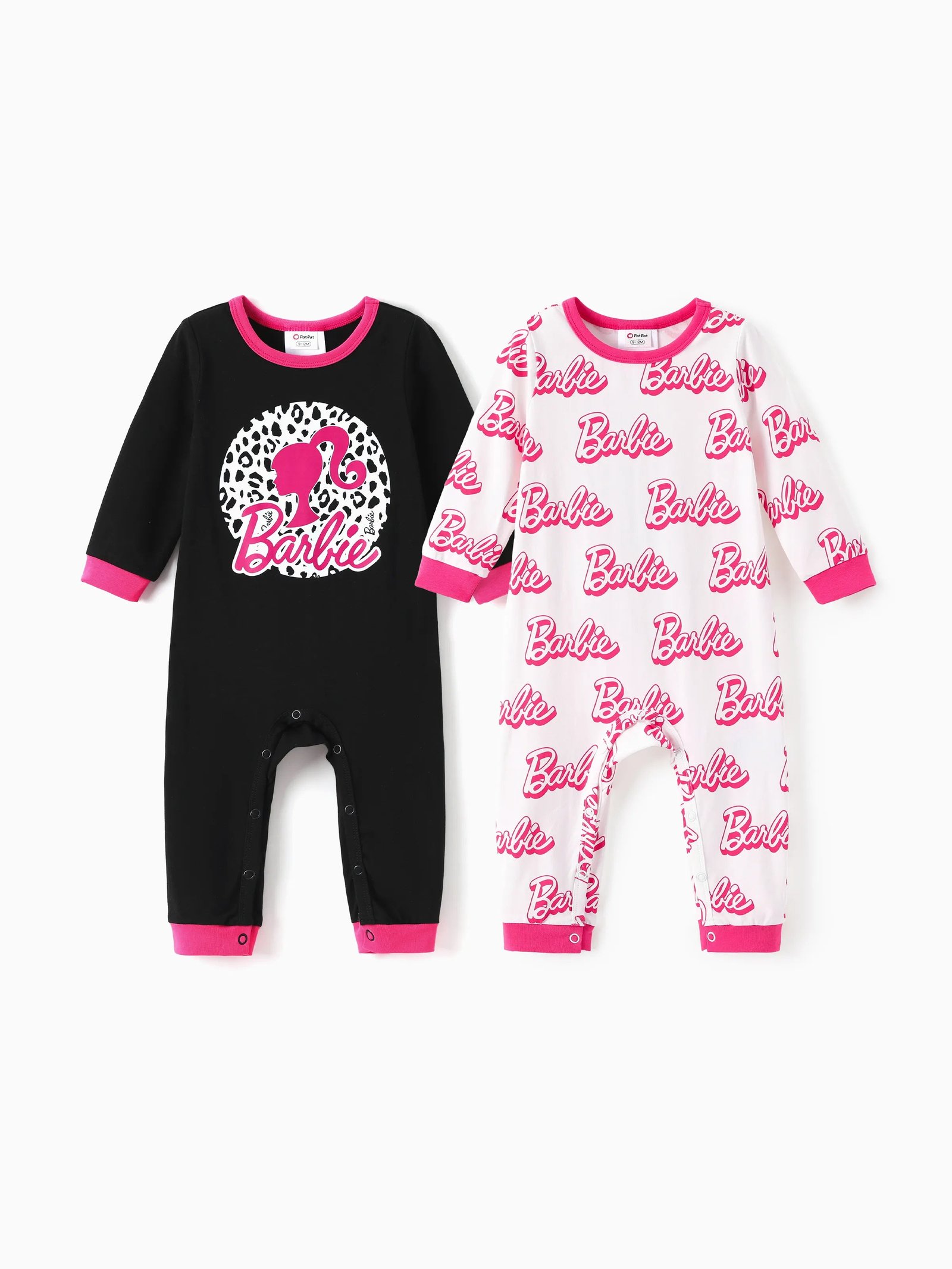 Barbie Baby Girl 2-Pack Childlike Cotton Jumpsuits Hot Pink