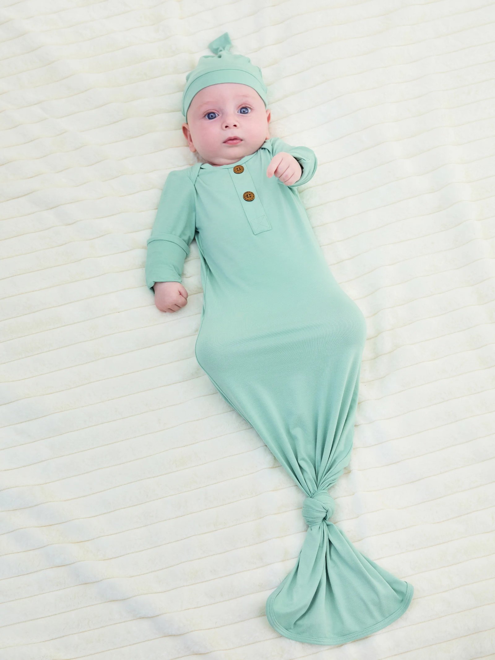 Bamboo Baby Boy/Girl Sleeping Bag Infant Gown with Hat Light Green