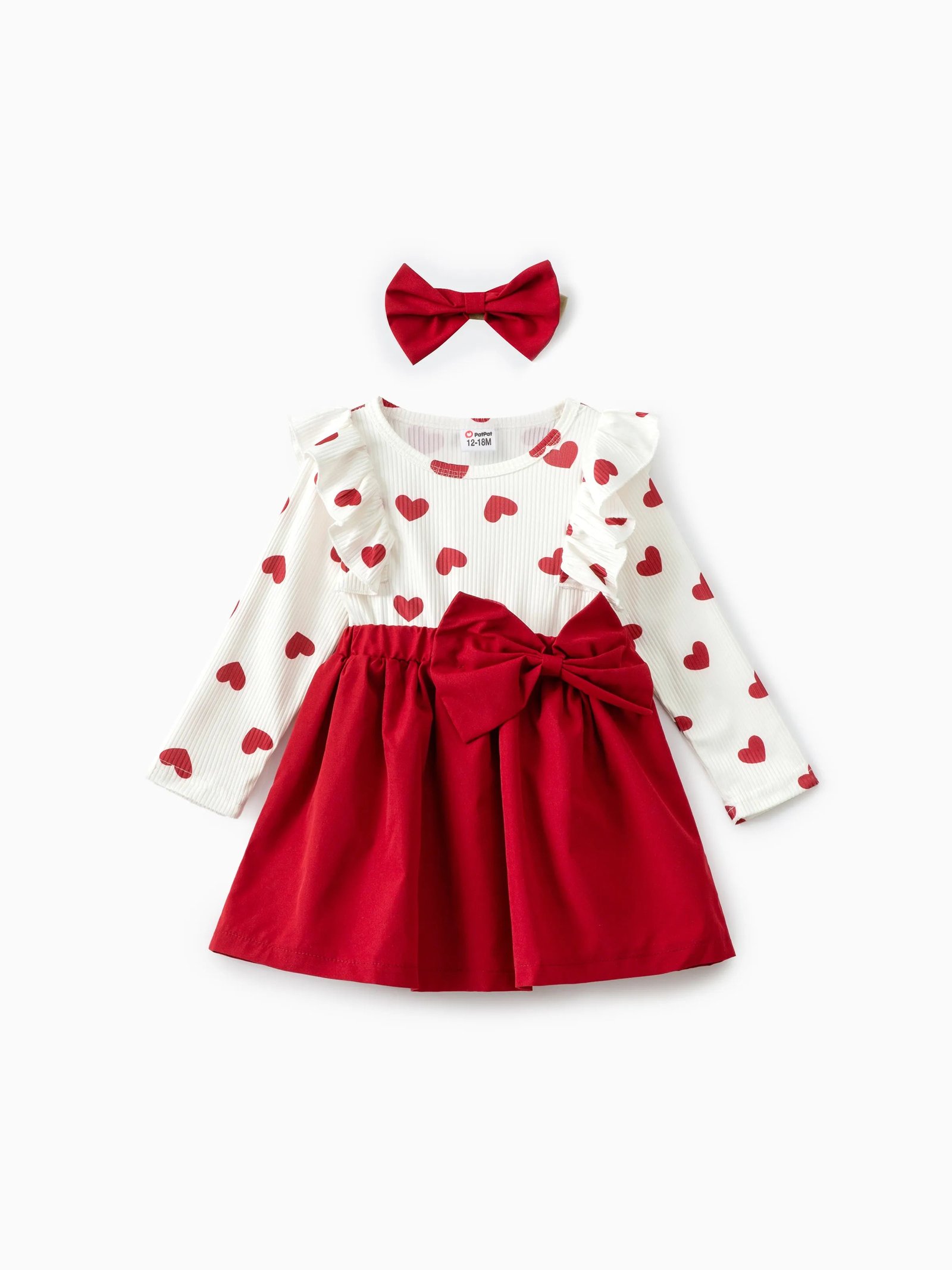 2Pcs Baby Girl Heart-Shaped and Bow Dress Set Red