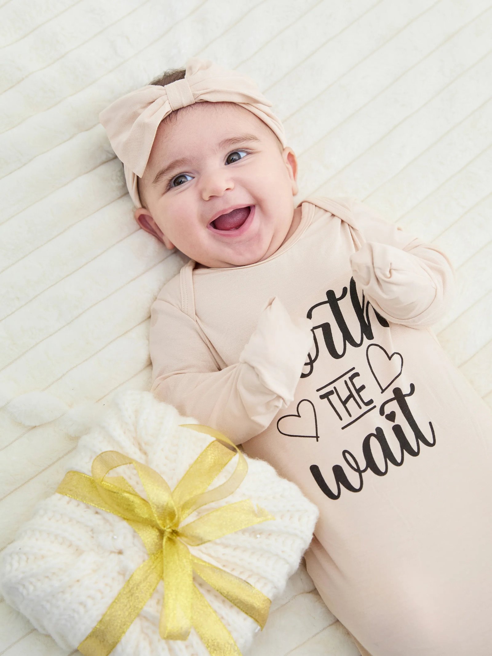 Baby / Girl Bamboo Sleeping Bag Infant Gown with Headband Apricot