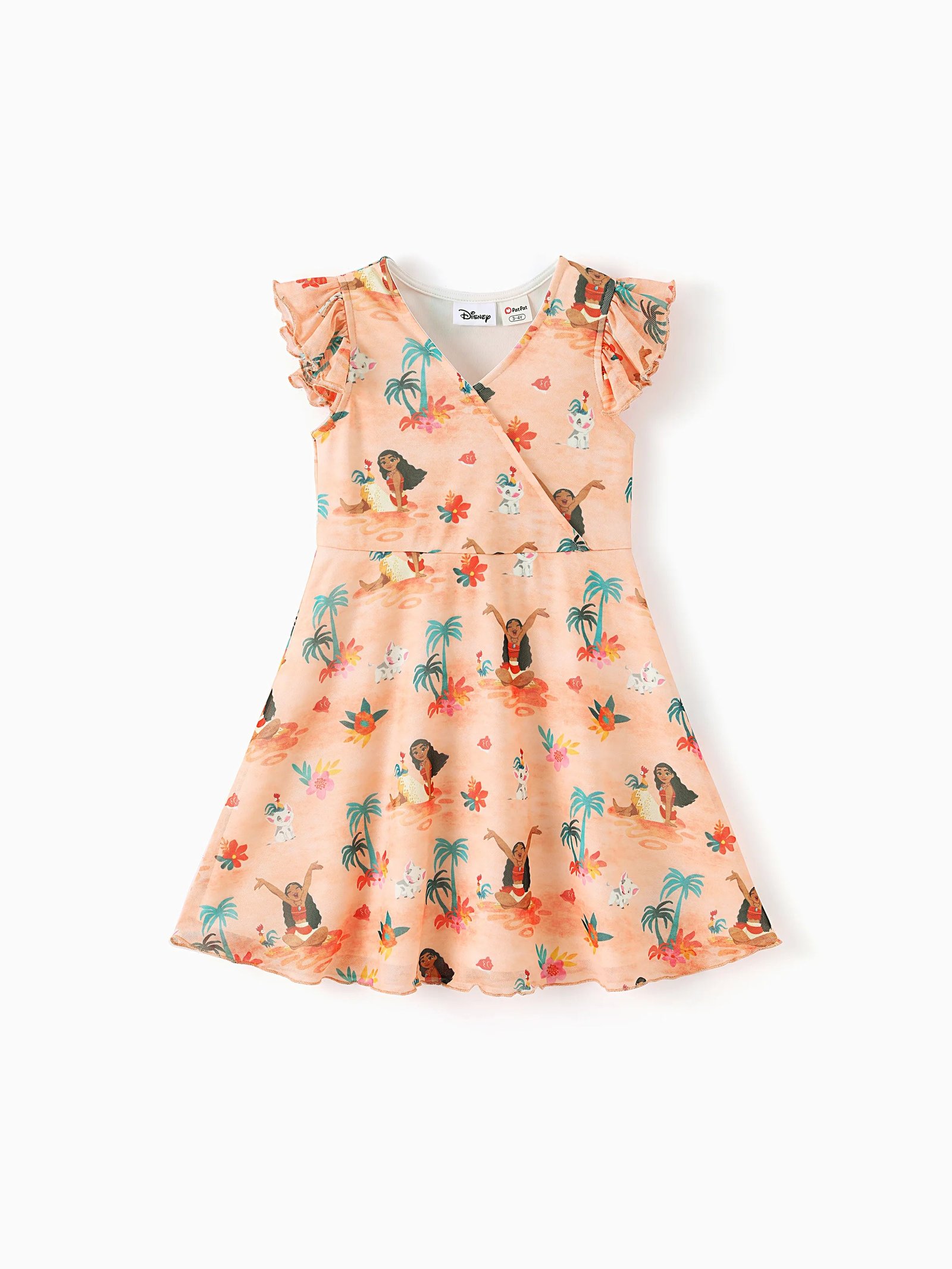 Disney Princess Toddler/Kid Girl Moana Tropical Floral V-Neck Dress Orange