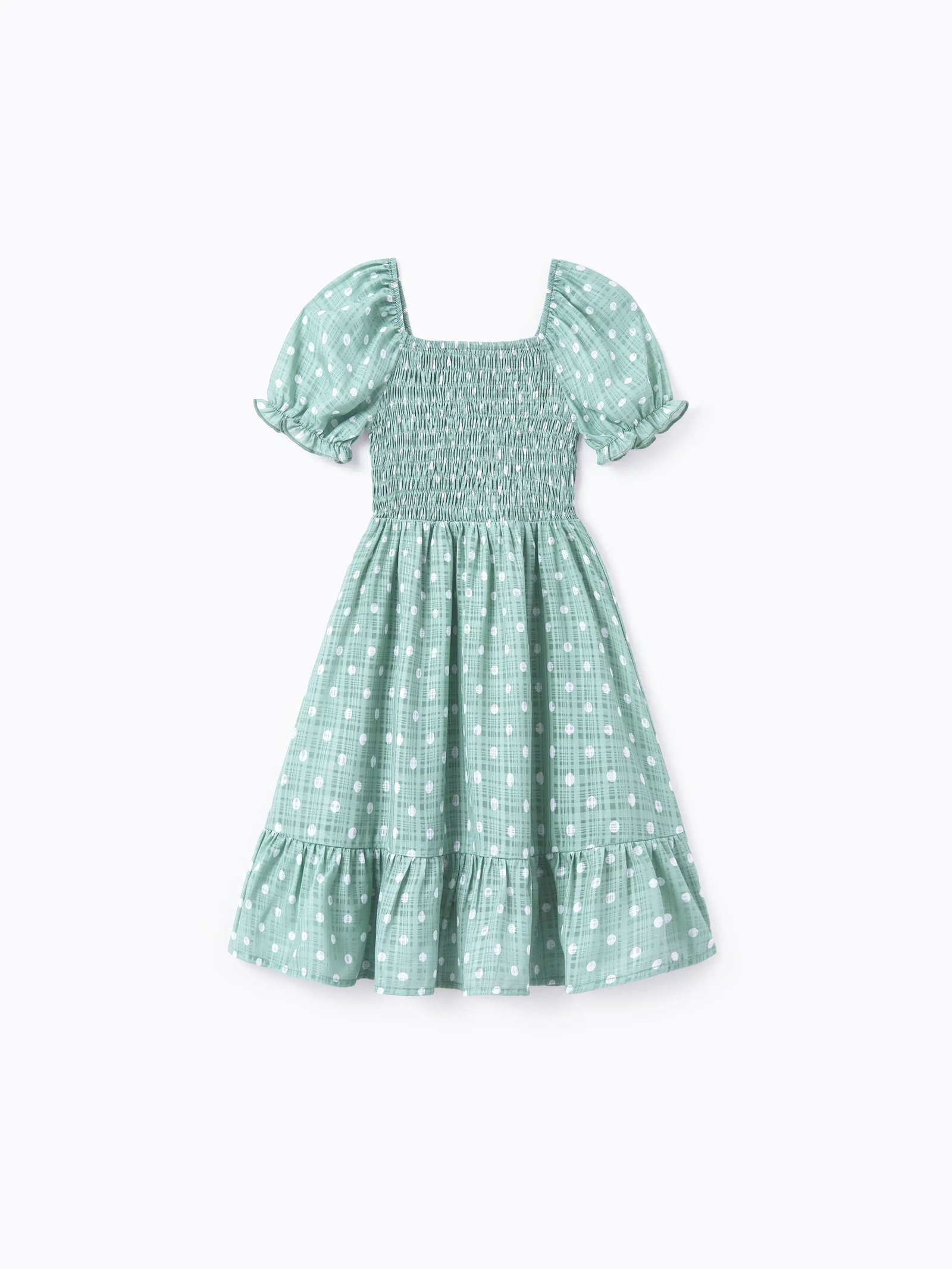 Toddler/Kid Girl Polka Dot Puff-Sleeve Dress, Perfect for Family Outings & Photos Light Green