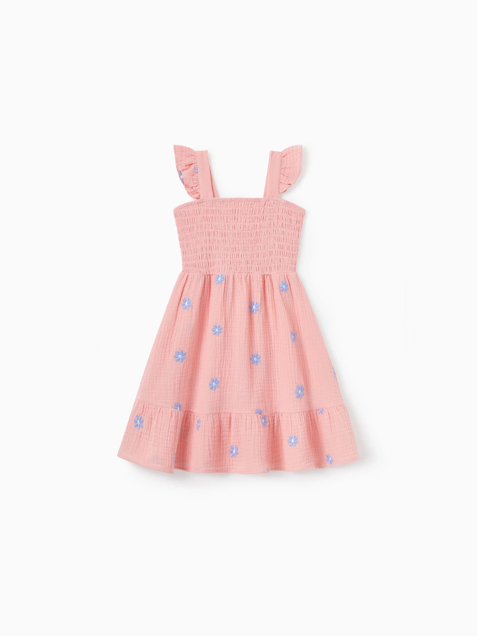 Toddler/Kid Girl Pink Flower Print Smocked Tie-Back Cotton Dress, Perfect for Summer Family Outings & Photos Mauve Pink