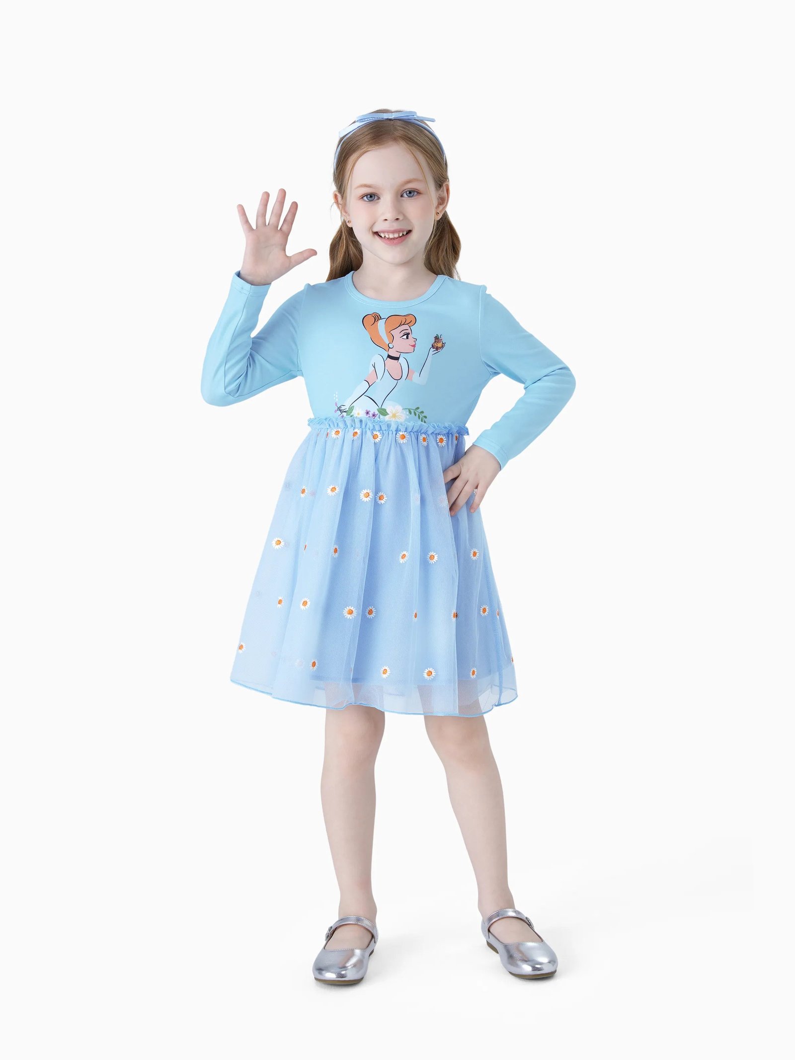 Disney Princess Toddler Girl Cinderella Naia™ Floral Tulle Dress Bluish Grey