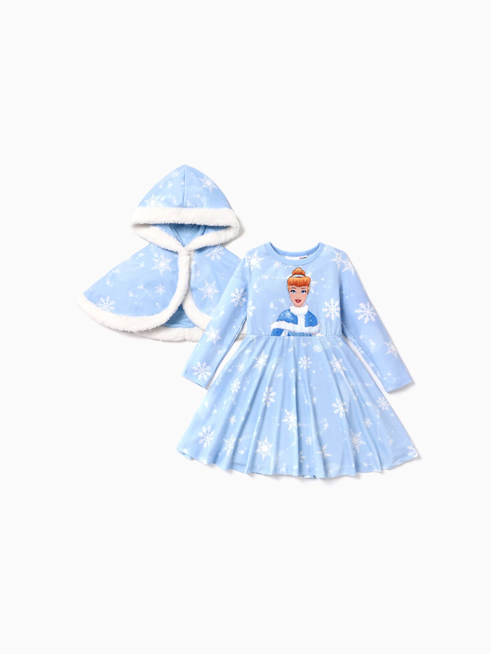 Disney Princess Toddler Girl Naia™ Cinderella Print Dress and Hooded Allover Snowflake Print Cloak Set Blue