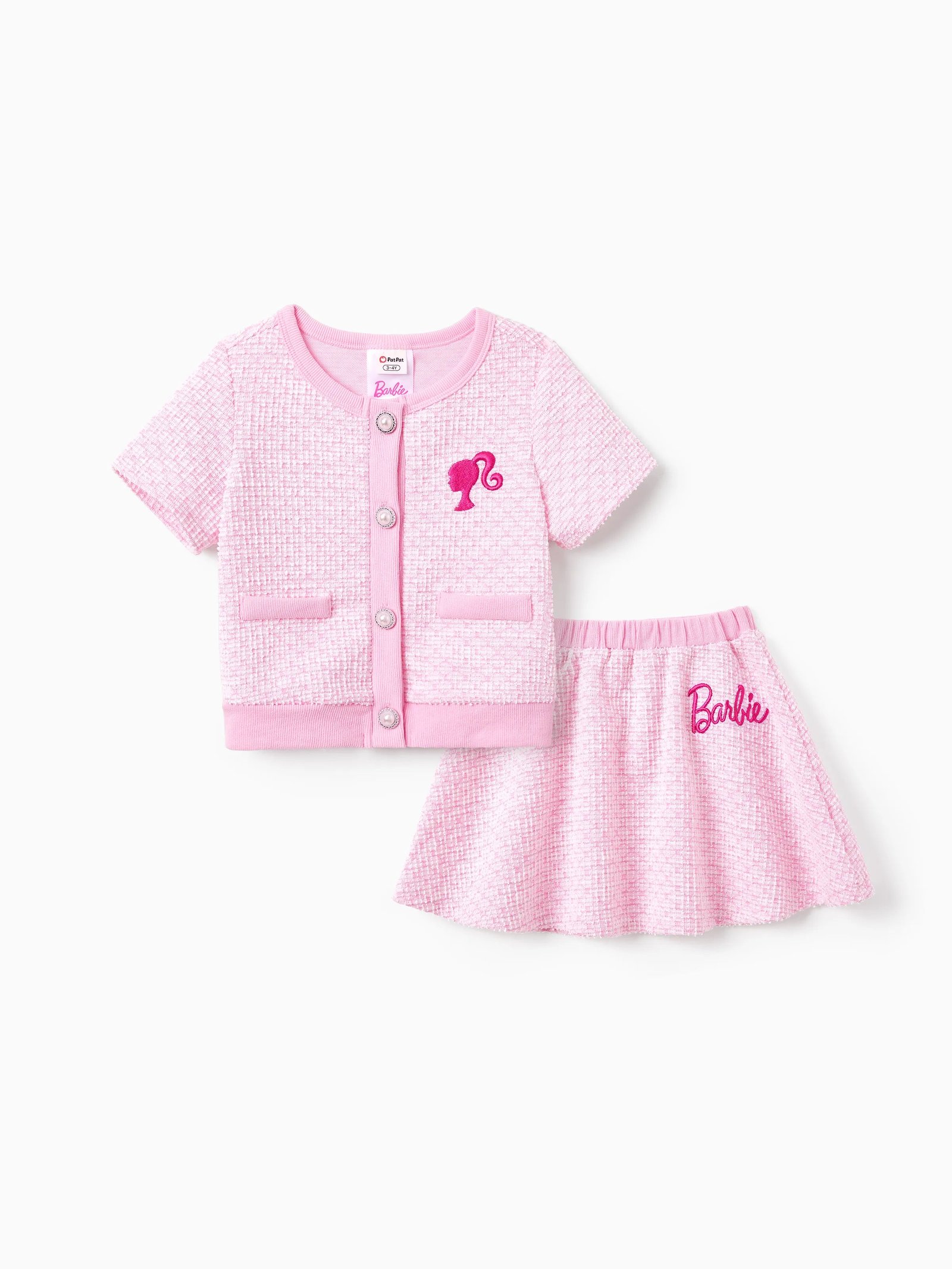 Barbie Toddler/Kid Girl 2Pcs Sweet Secret Button Dress Set Light Pink