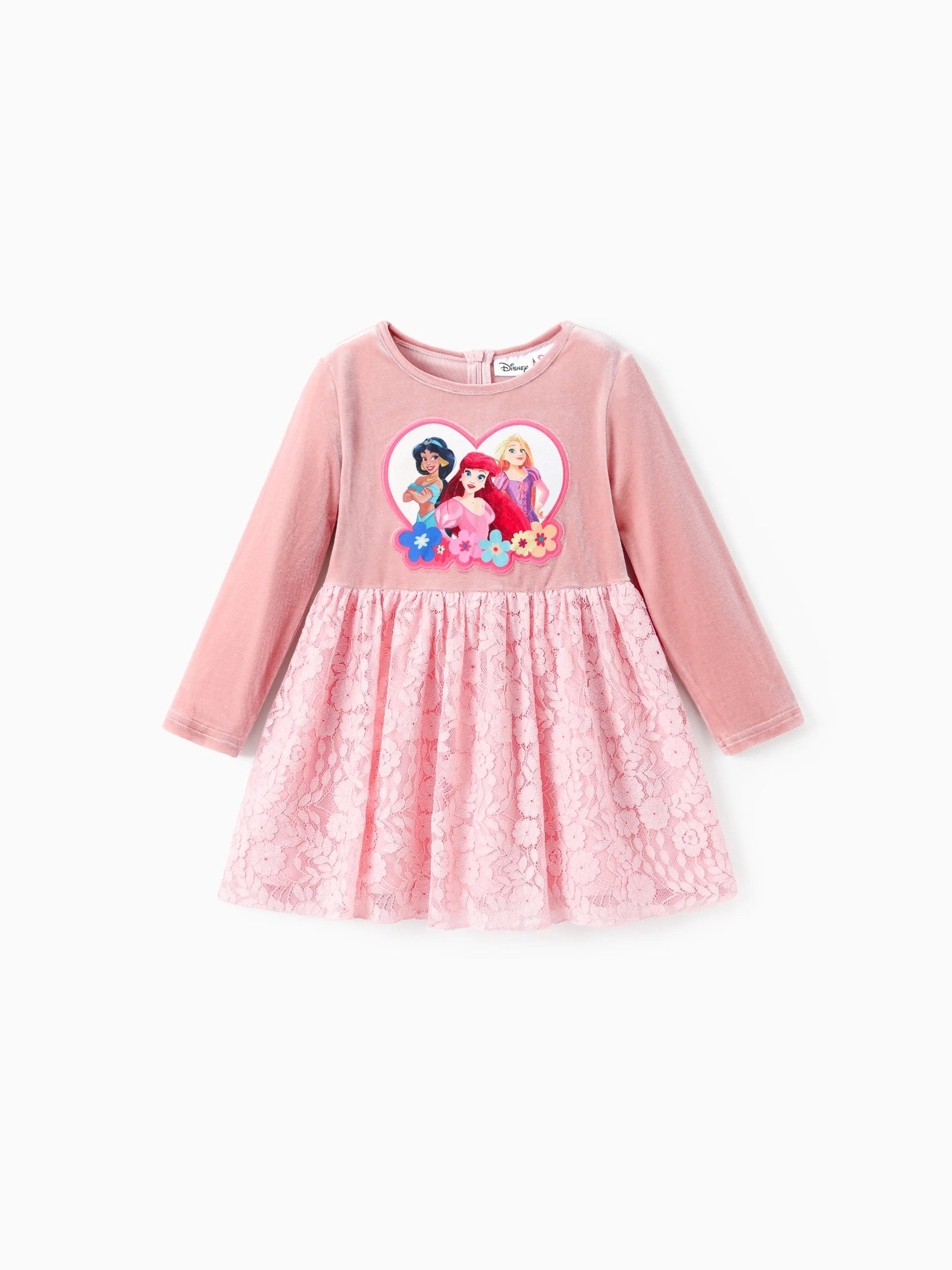 Disney Princess Toddlers Girl Ariel/Jasmine/Rapunzel Embroidered Velvet Floral Tulle Dress Pink