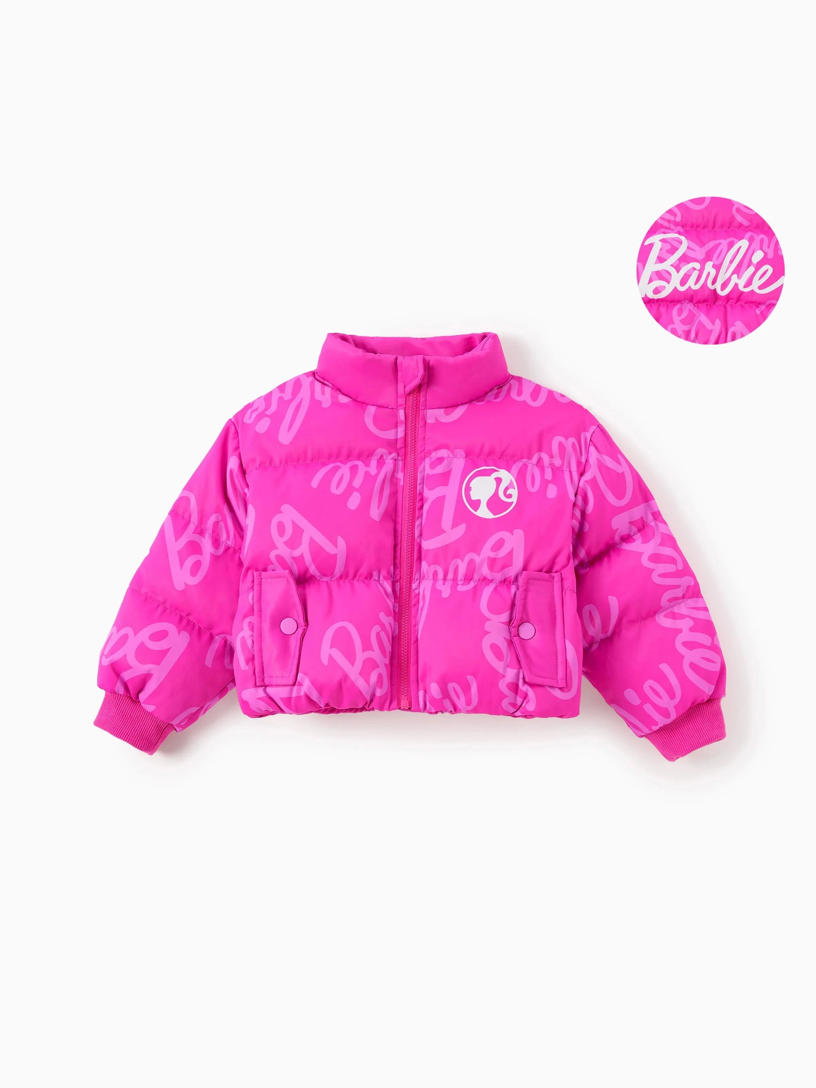Barbie Toddler/Kid 1Pc Logo Pattern Long-Sleeve Puffer Jacket Coat Roseo
