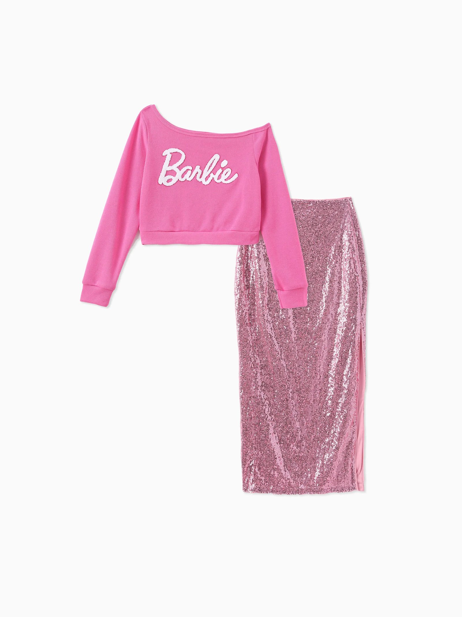Barbie Outfit Mommy and Me Slanting Front Sweatshirt/ Sequin Maxi Skirt/Jacket/Dress Roseo