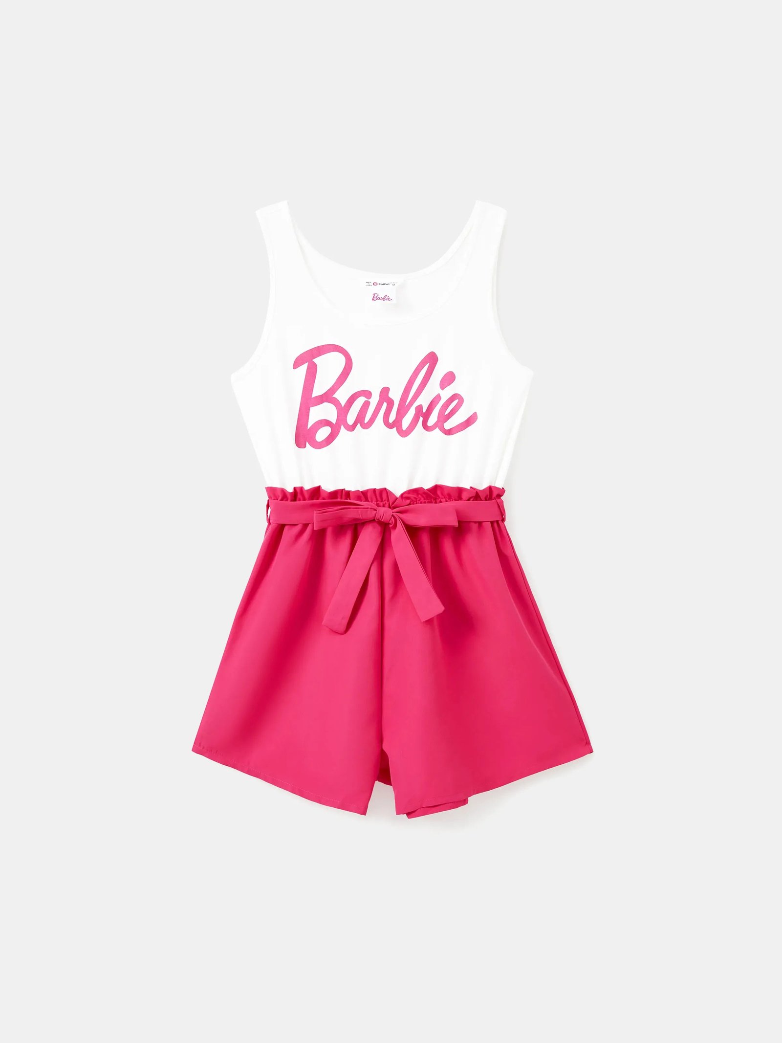 Barbie Mommy and Me Letter Print Belted Combo Tank Rompers White