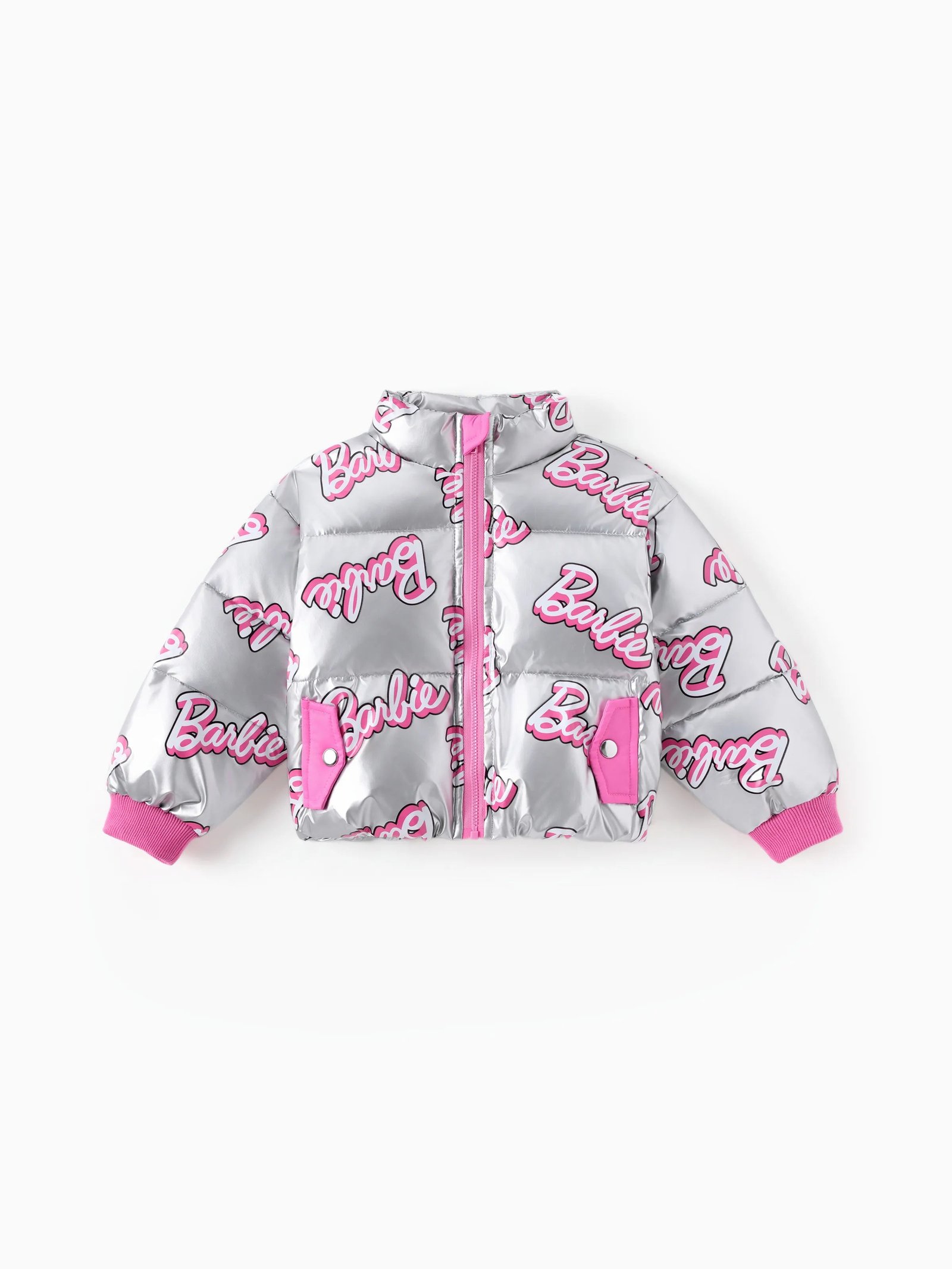 Barbie Toddler/Kid 1Pc Logo Pattern Long-Sleeve Crop Puffer Jacket White