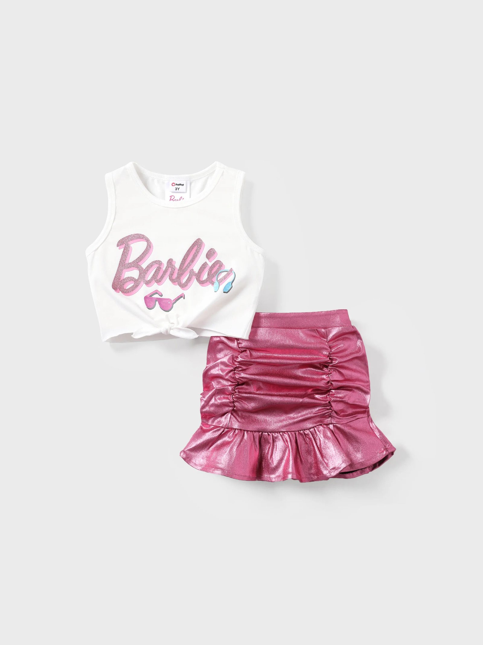 Barbie 2Pcs Toddler/Kid Girl Alphabet Twist Tank Top with Pencil Skirt Set Pinkywhite