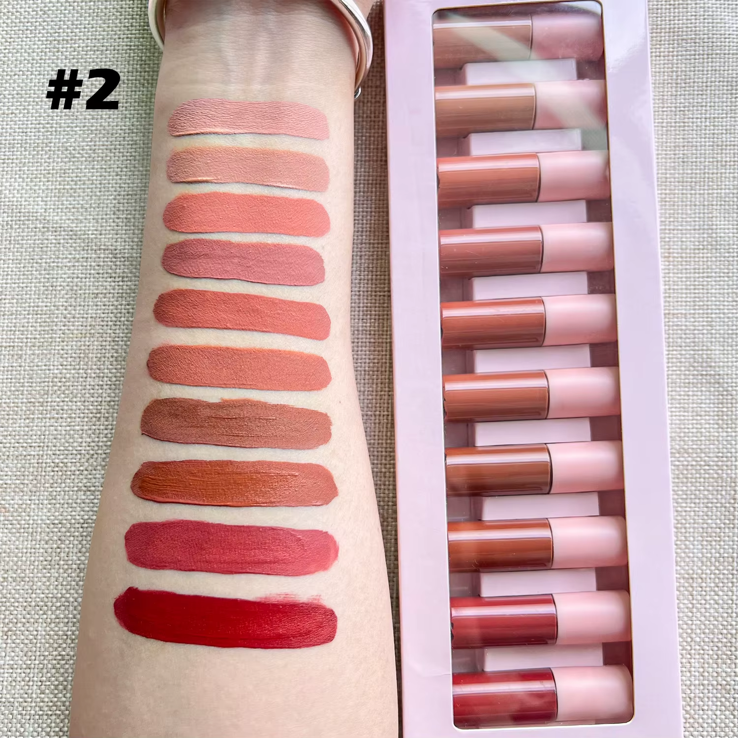Cute Pink Makeup Sets 10Pc Mini Lip Gloss Kit Waterproof Nude Liquid Lipstick Set