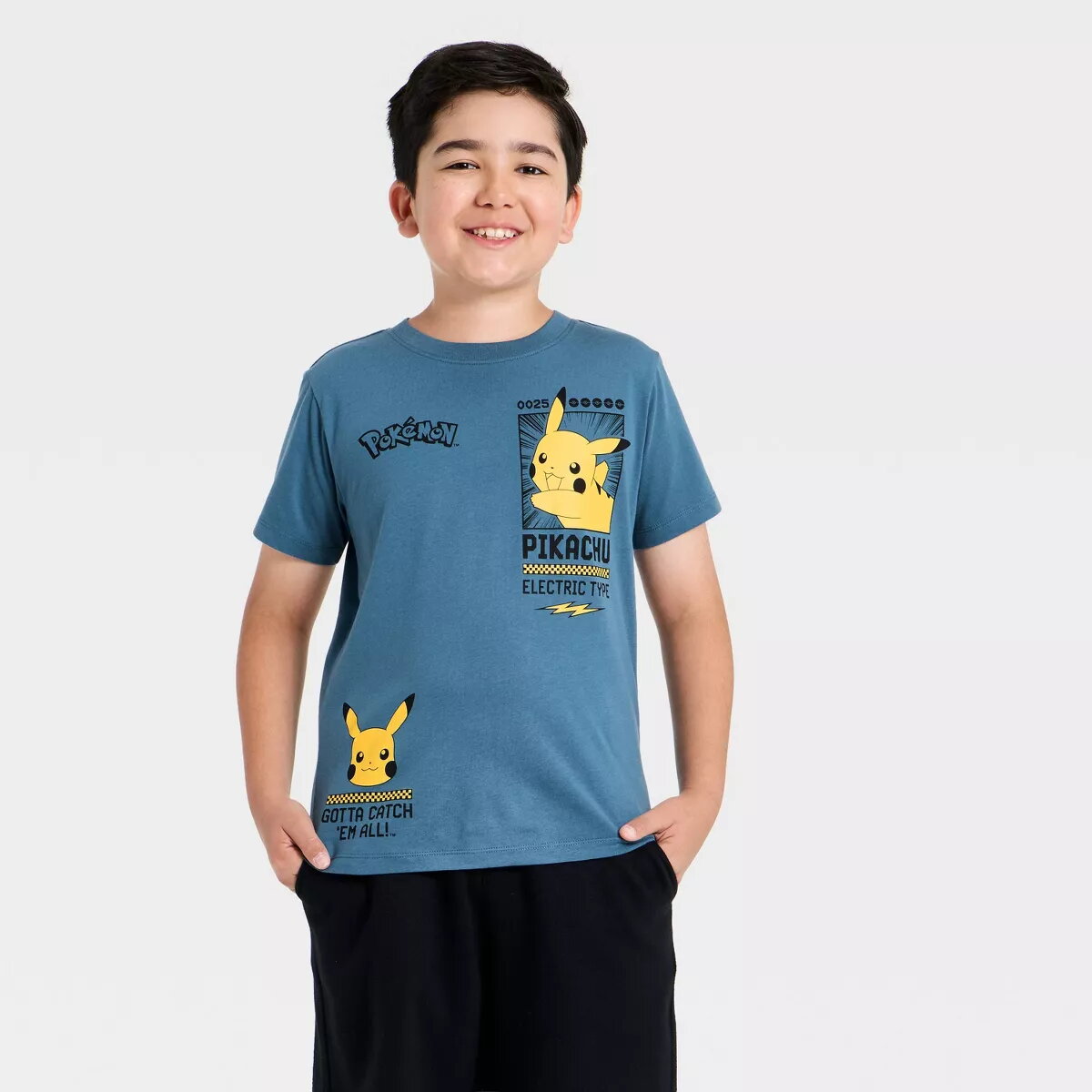 Pokémon Pikachu T-shirt Estampada de Manga Curta para Rapaz - Azul