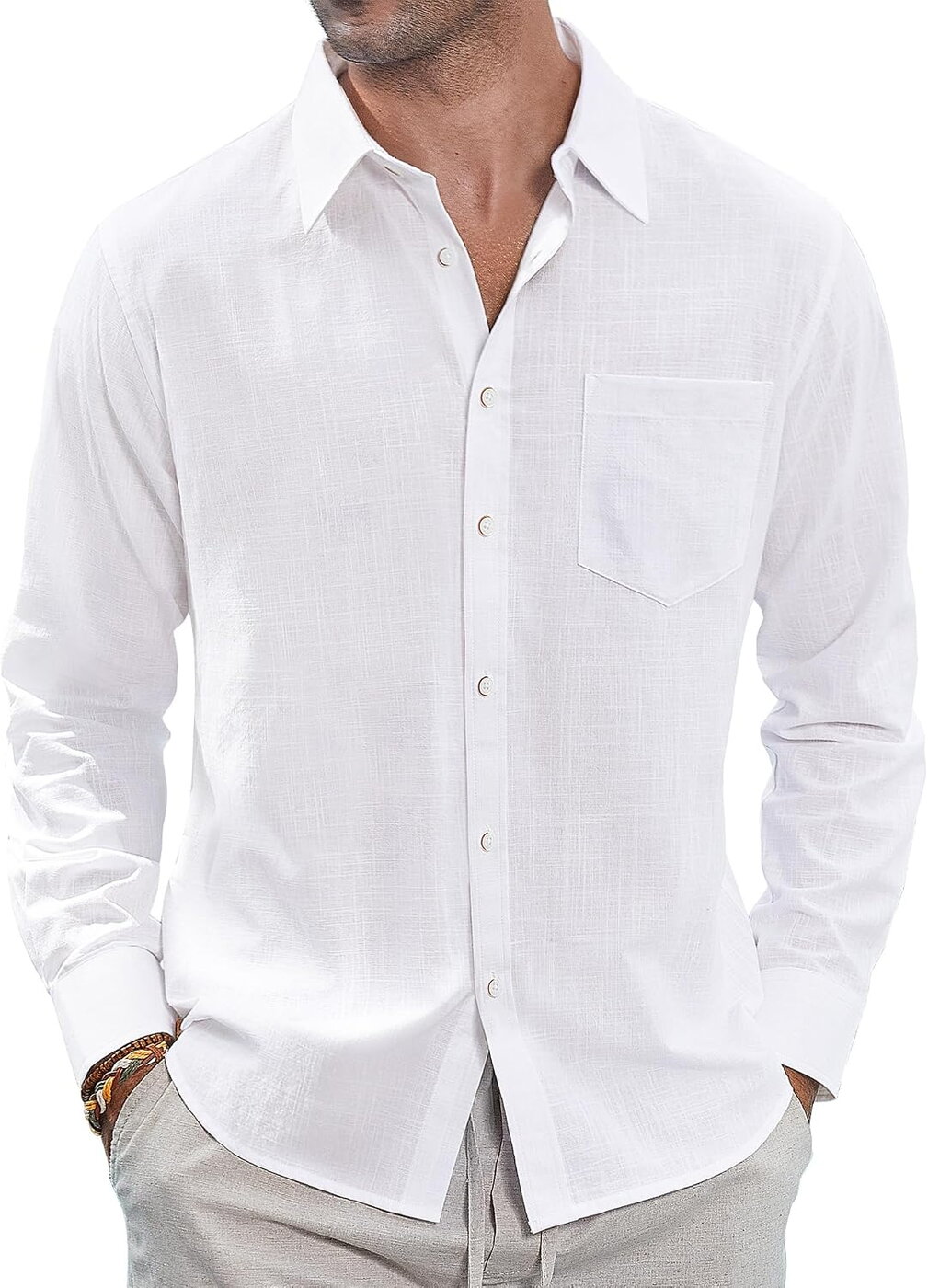 J.VER Camisa Linho Manga Comprida Branco