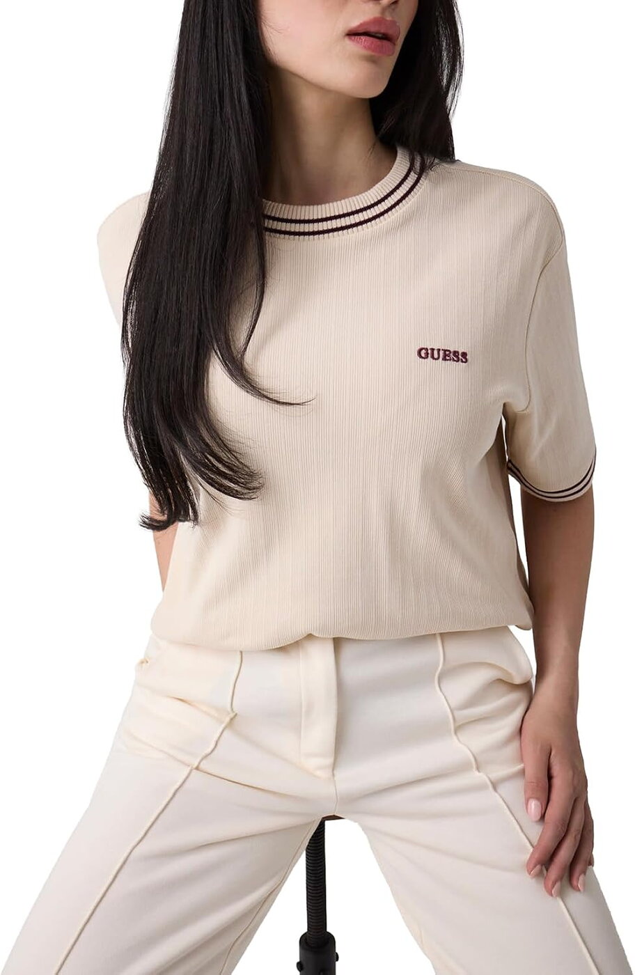 Guess T-Shirt Cropped Muriel Manga Curta Mulher Preto V6BP17K7351