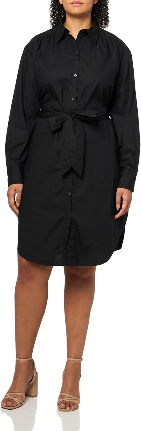 Boss Vestido Camiseiro Popelina Algodão Areia