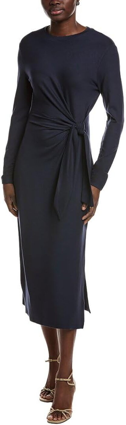 Boss Vestido Erlot Manga Comprida Nó Cintura Azul-Marinho