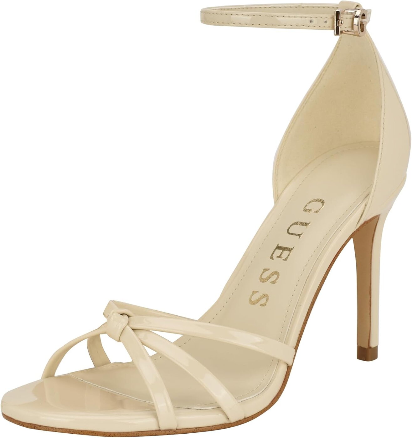 Guess Sandália de Salto Agulha Spring com Nó e Tira Tornozelo Marfim
