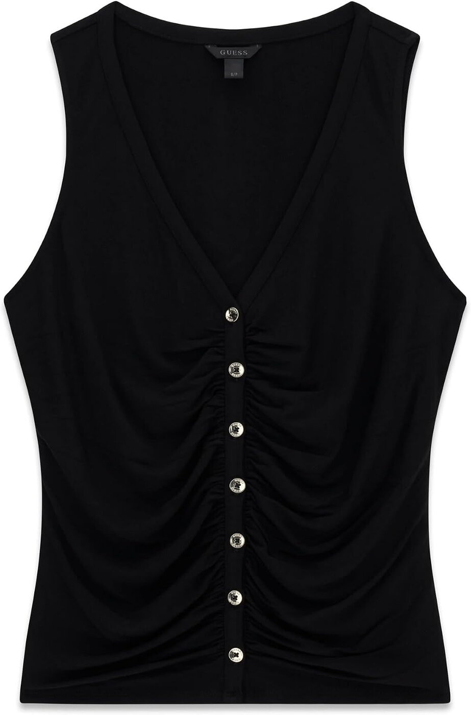 GUESS Top Bianca sem mangas com franzidos e botões preto