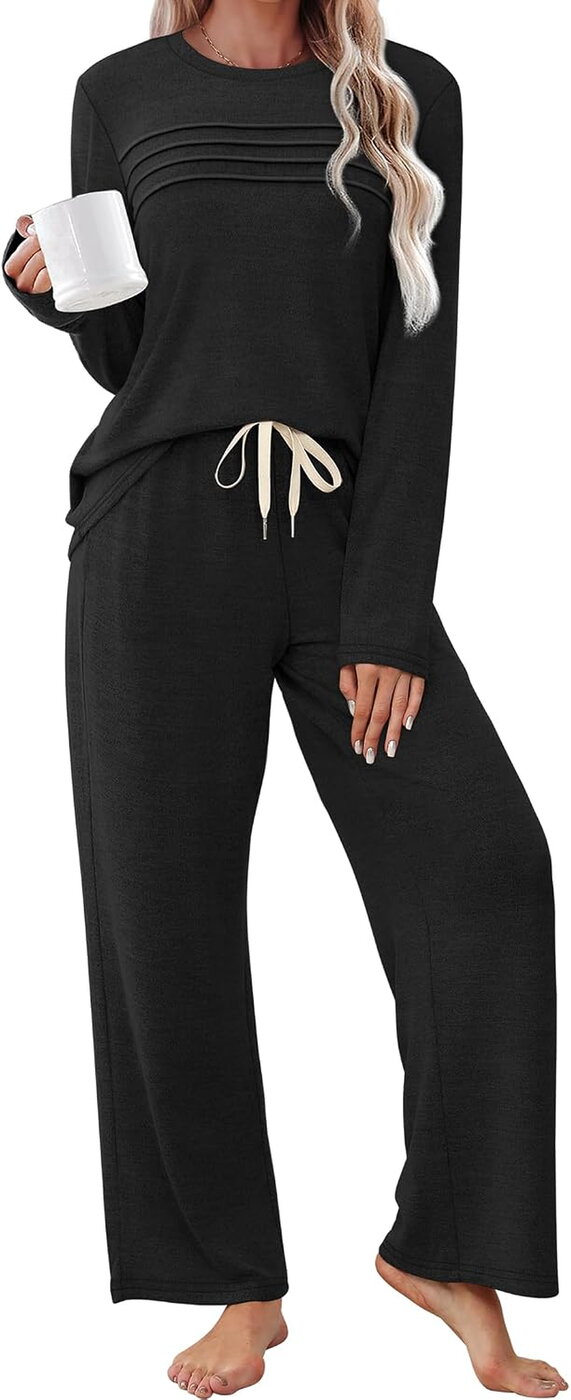Sampeel Pijama de 2 Peças de Manga Comprida Macio para Mulher