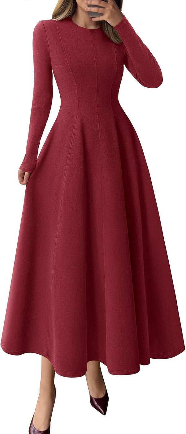 Vestido Midi Evasé Manga Comprida PRETTYGARDEN